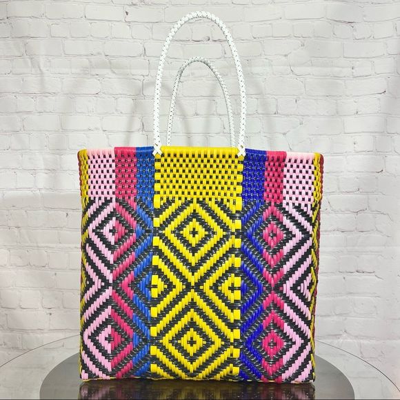 HANDMADE Handbags - Coastal Grandma Appeal Super Cute Tote made of Recycled Plastic & PVC strips